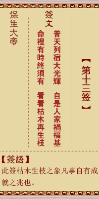 保生大帝灵签 第13签:普、【用否卦】